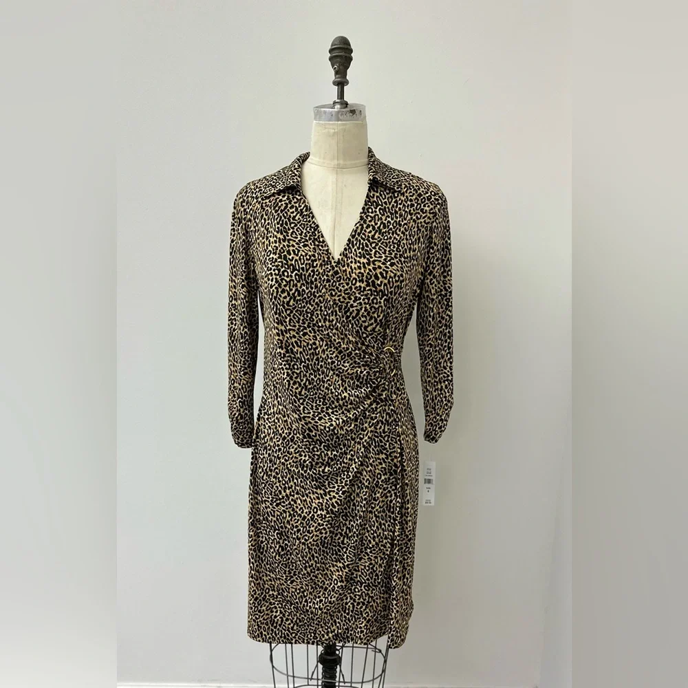 NWT Glamour Printed Cheetah Ring Wrap Dress - Picture 2 of 7